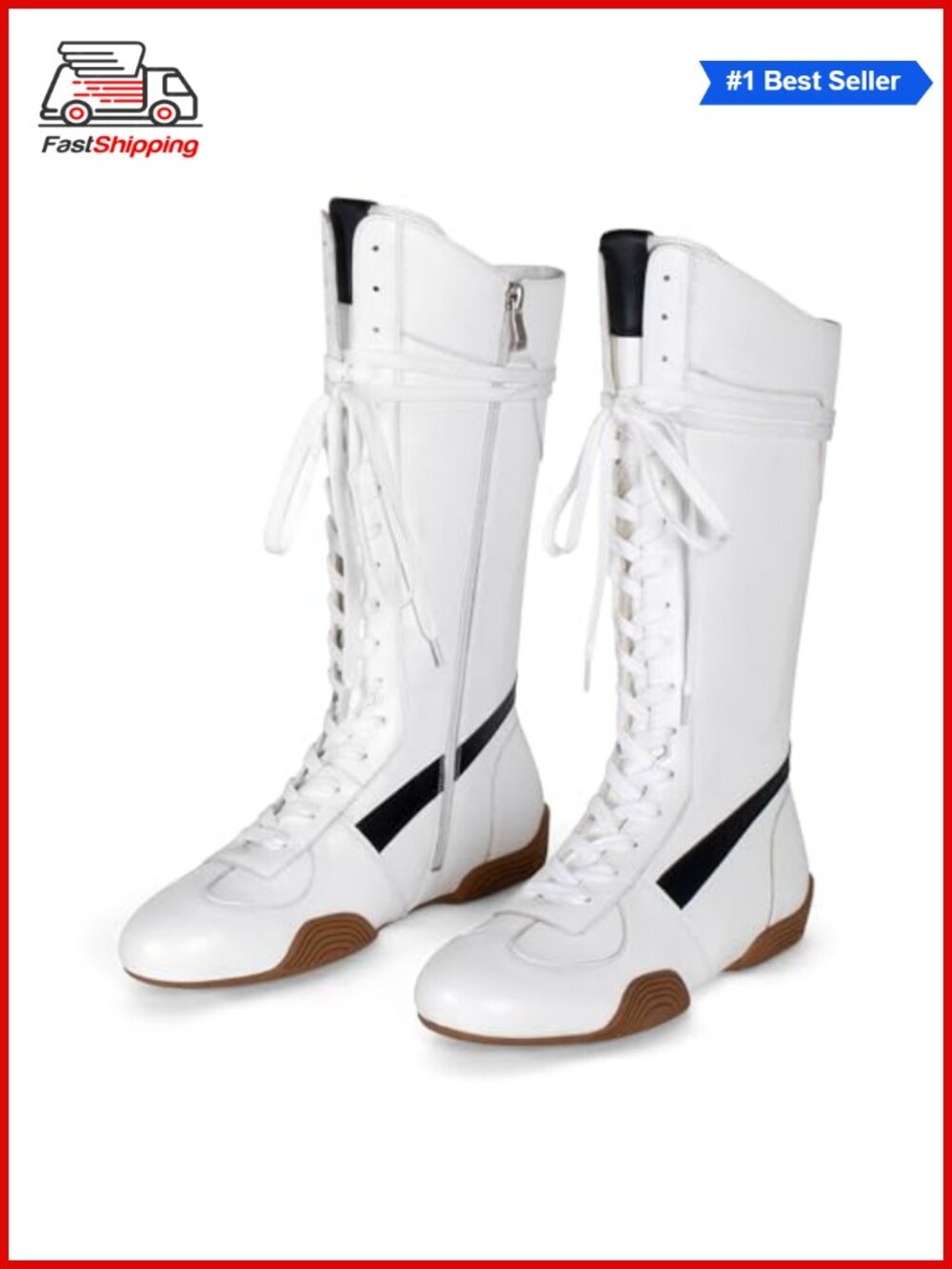 ✨ Women's Lace Up Knee High Retro Boxing Boots with Side Zipper Non-Slip Sole